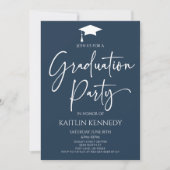 Minimalistisch Navy Blue Elegant Graduation Party Einladung (Vorderseite)