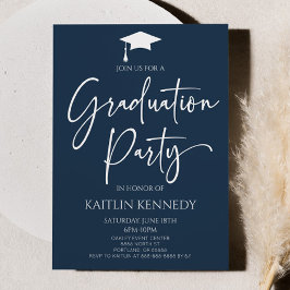 Minimalistisch Navy Blue Elegant Graduation Party Einladung