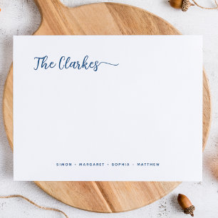Minimalistisch Navy Blue Family Stationery Mitteilungskarte