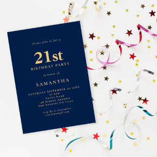 Minimalistisch Navy Blue Gold 21. Geburtstag Einladung