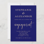 Minimalistisch Navy Blue Gold Script Verlobung Einladung (Vorderseite)