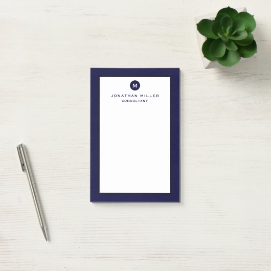Minimalistisch Navy Blue Monogram Post-it Klebezettel (Büro)