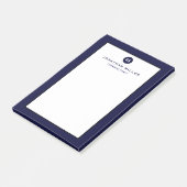 Minimalistisch Navy Blue Monogram Post-it Klebezettel (angewinkelt)
