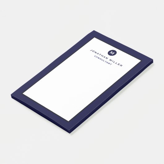Minimalistisch Navy Blue Monogram Post-it Klebezettel (angewinkelt)