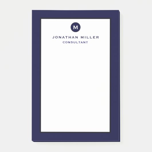 Minimalistisch Navy Blue Monogram Post-it Klebezettel (Vorderseite)