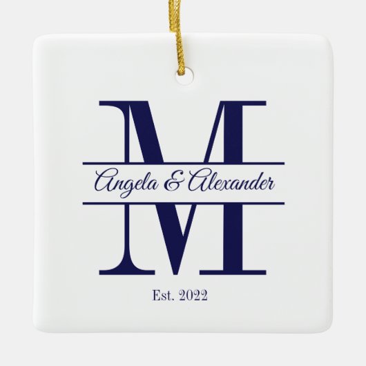 Minimalistisch Navy Blue Wedding Split Monogram Keramikornament (Vorderseite)