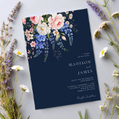 Minimalistisch Navy BlueBoho Wildblume Blumenhochz Einladung