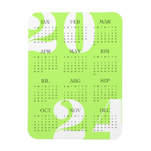 Minimalistisch Neon Green Black 2024 Kalender Magnet (Vertikal)