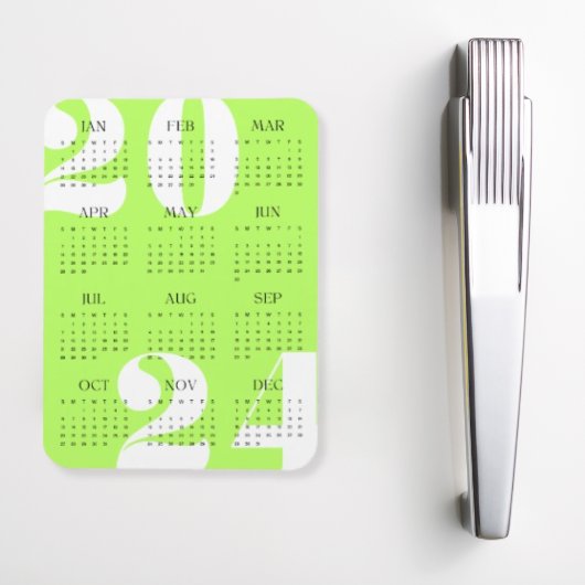 Minimalistisch Neon Green Black 2024 Kalender Magnet