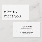 Minimalistisch nett zu treffen Sie Gruß Monochrome Visitenkarte (Vorne/Hinten)