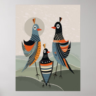 Minimalistisch neutrale Boho farbenfrohe Vögel Poster