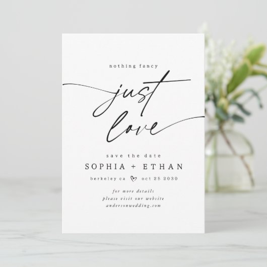 Minimalistisch Nichts Extravagant nur Liebe Elegan Save The Date (Stehend Vorderseite)