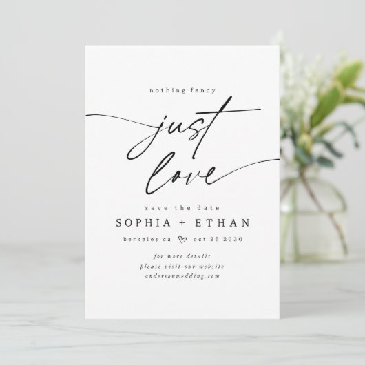 Minimalistisch Nichts Extravagant nur Liebe Foto Save The Date (Stehend Vorderseite)