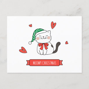 Minimalistisch Niedliche Santa Kitty Cat Meowy Wei Feiertagspostkarte