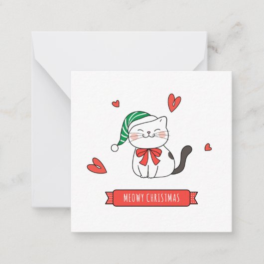Minimalistisch Niedliche Santa Kitty Cat Meowy Wei Mitteilungskarte (Vorderseite)