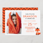 Minimalistisch Niedlicher Kleine Fox Zigzag Foto G Einladung (Vorne/Hinten)