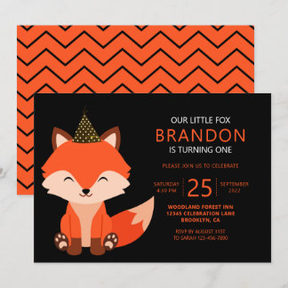Minimalistisch Niedlicher Little Fox Zigzag Black  Einladung