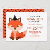 Minimalistisch Niedlicher Little Fox Zigzag Geburt Einladung (Vorne/Hinten)