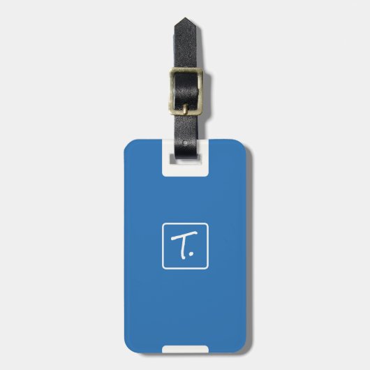 Minimalistisch Ocean Blue mit White Monogram Gepäckanhänger (Vorderseite vertikal)