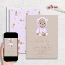 Minimalistisch Oh Baby Lavender Bear Baby Dusche