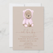 Minimalistisch Oh Baby Pink Bear Baby Dusche Einladung (Vorderseite)
