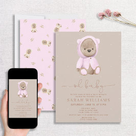 Minimalistisch Oh Baby Pink Bear Baby Dusche Einladung