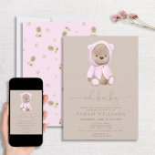 Minimalistisch Oh Baby Pink Bear Baby Dusche Einladung
