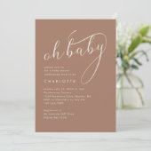 Minimalistisch Oh Baby Script Mocha Babydusche Einladung (Stehend Vorderseite)