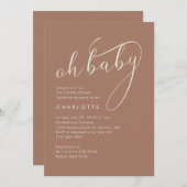 Minimalistisch Oh Baby Script Mocha Babydusche Einladung (Vorne/Hinten)