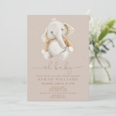 Minimalistisch Oh Boy Elephant Brown Baby Shower I Einladung (Stehend Vorderseite)