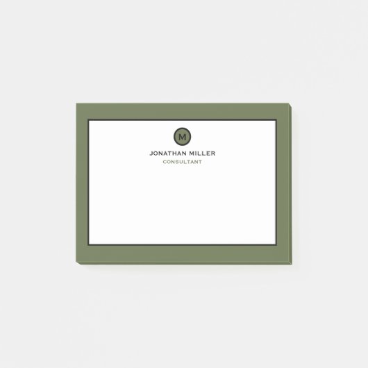 Minimalistisch-Olive-Classic-Monogramm Post-it Klebezettel (Vorderseite)