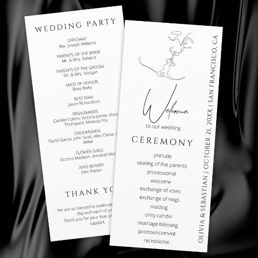 Minimalistisch One Line Art Kissing Couple Wedding Programm