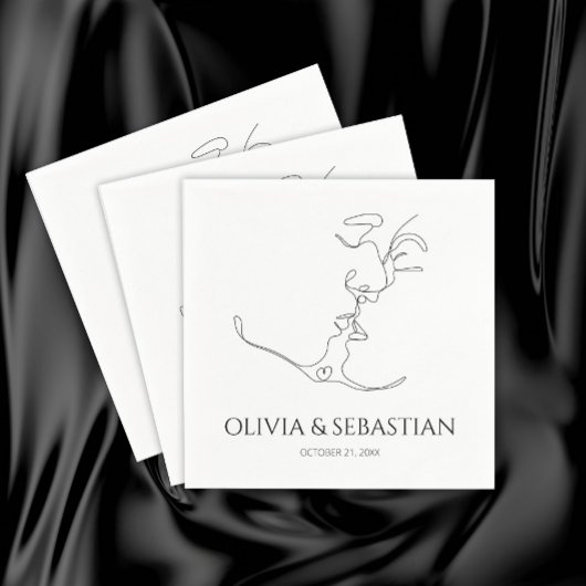 Minimalistisch One Line Art Kissing Couple Wedding Serviette