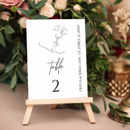 Minimalistisch One Line Art Kissing Couple Wedding Tischnummer