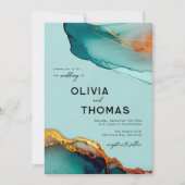 Minimalistisch Orange Aquamarin Modern Script Hoch Einladung (Vorderseite)