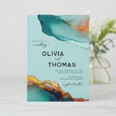 Minimalistisch Orange Aquamarin Modern Script Hoch Einladung (Stehend Vorderseite)