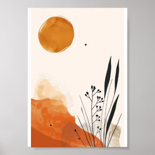 Minimalistisch Orange Botanical Boho Poster (Vorne)