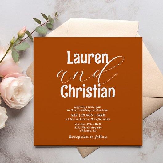 Minimalistisch Orange Burnt Scripture Wedding