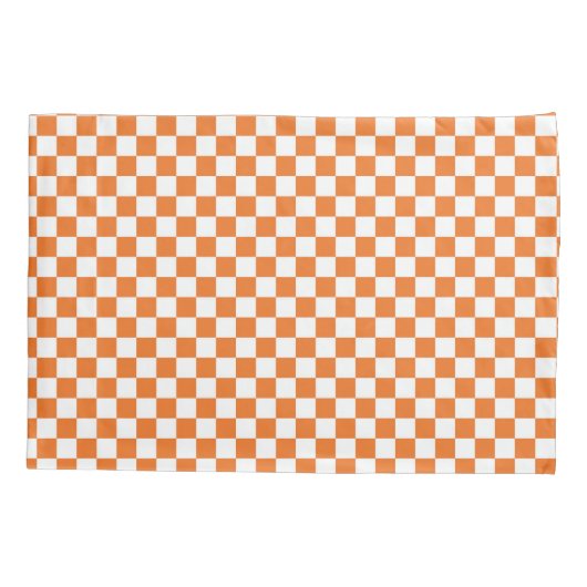 Minimalistisch Orange White Checked Kissenbezug (Rückseite)