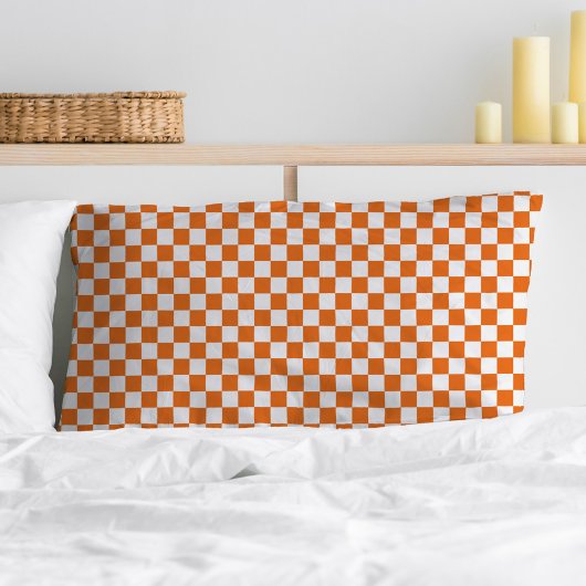 Minimalistisch Orange White Checked Kissenbezug