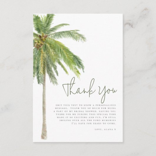 Minimalistisch Palm Tree Boho Tropical Brautparty Dankeskarte (Vorderseite)