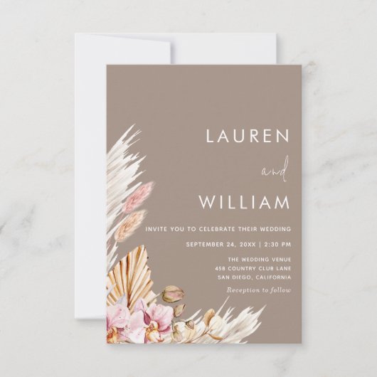 Minimalistisch Pampas Grass Boho Einladung zur Hoc (Vorderseite)