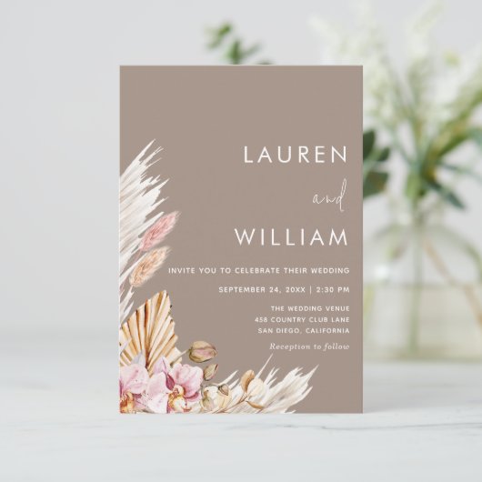 Minimalistisch Pampas Grass Boho Einladung zur Hoc (Stehend Vorderseite)