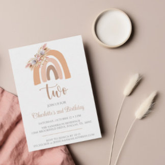 Minimalistisch Pampas Grass Boho Rainbow Birthday Einladung