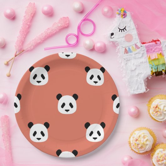 Minimalistisch Panda Pattern - Terracotta Red Pappteller (Party)