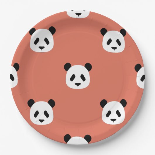 Minimalistisch Panda Pattern - Terracotta Red Pappteller (Vorderseite)