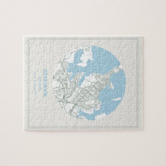 Minimalistisch Pastel Blue Map Art Reykjavik Islan Puzzle (Horizontal)