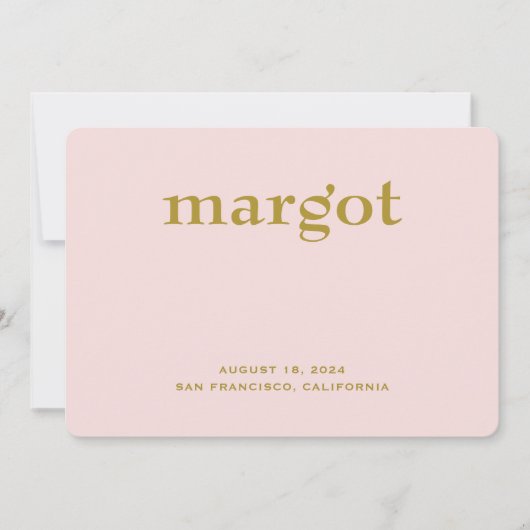 Minimalistisch Pastel Pink Girl Birth Ankündigung (Vorderseite)