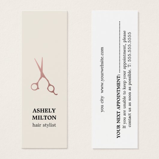 Minimalistisch Pastel Rose Gold Schere Friseur Sal (Vorne & Hinten)