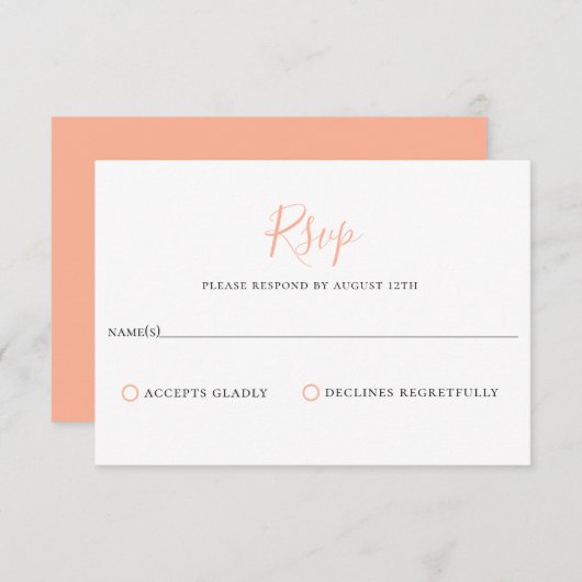 Minimalistisch Peach Bellini Wedding RSVP Card (Vorne/Hinten)